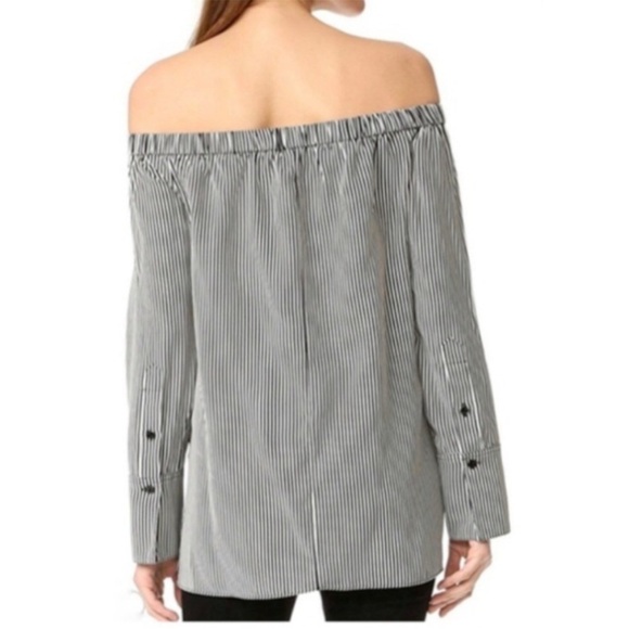 Rag & Bone‎ Black & White Striped Greta Silk Off The Shoulder Blouse - Picture 2 of 7